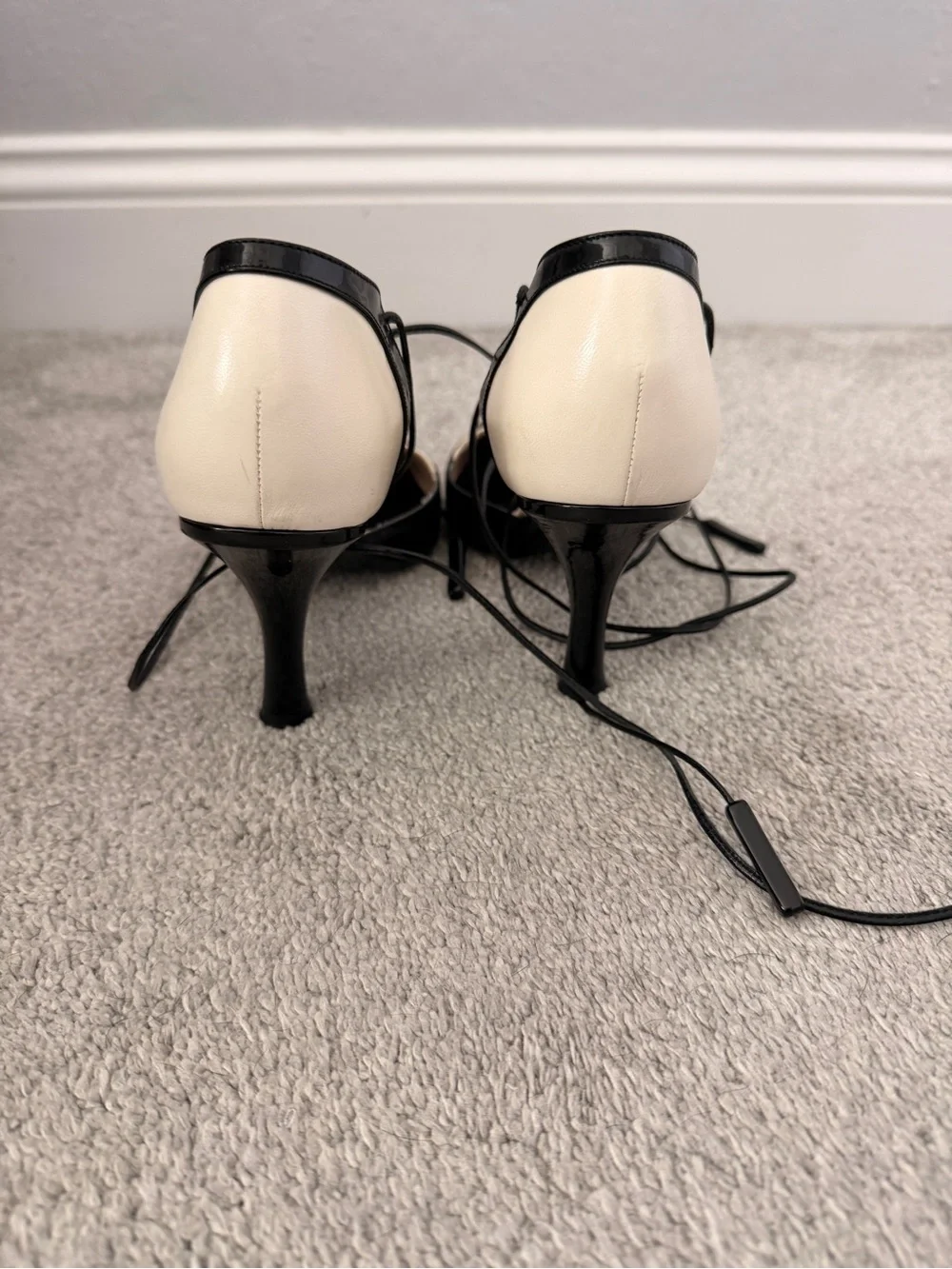 Vintage CHANEL Black and White Pointed Lace-Up Pumps